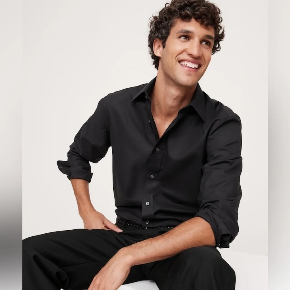 NWT Banana Republic Standard Fit Wrinkle Resistant Black Shirt Sz L (#871223)